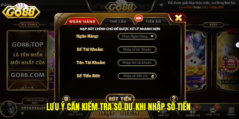 Lưu ý cần kiểm tra số dư khi nhập số tiền